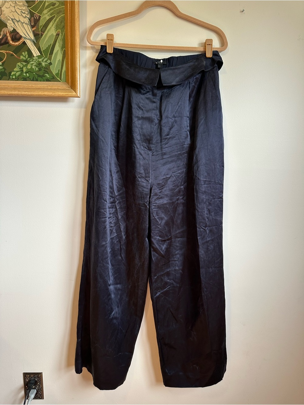 COS Navy Silk Waist Detail Trousers Wide Leg Womens 10